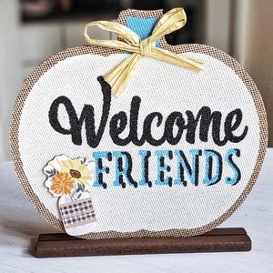 Welcome Friends Harvest Pumpkin Sign Home Decor Accent